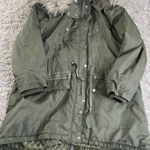 Falls Creek Dark Green Jacket with Faux Fur Trim